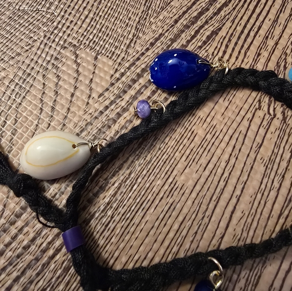 Vintage Bracelet NWOT FREE PEOPLE Adjustable with 8 Charms, Thick Black Cord - Picture 5 of 8